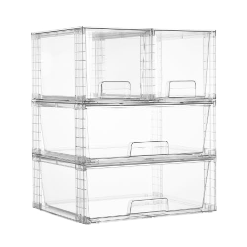 Vtopmart 4 Pack Stackable Storage Drawers, Easily Assemble Clear Plastic Organizer Bins, 2 Wide Drawers and 2 Medium Drawers for Pantry, Kitchen Cabinet, Bathroom, Closet Organization and Storage - style: 2 Wide+2 Medium