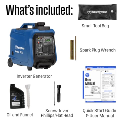 Westinghouse 4000 Peak Watt Super Quiet Portable Inverter Generator, Wheel & Handle Kit, RV Ready 30A Outlet, Gas Powered, CO Sensor, Parallel Capable - style: 4000 Watts - Gas Only - Recoil Start