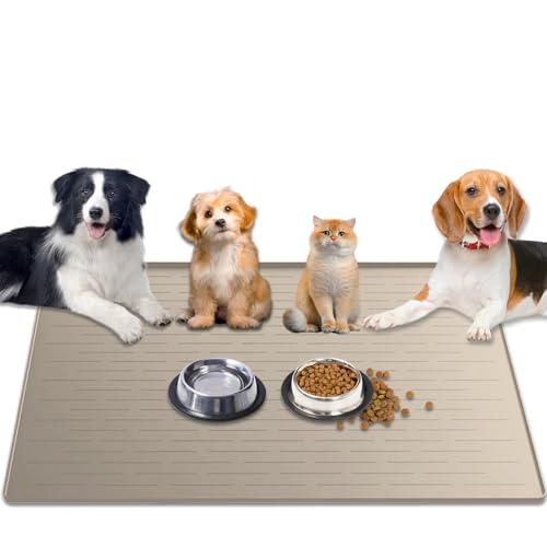 1.5MM Super Thick Dog Food Mat, 48"x32" Silicone Dog and Cat Mats for Food and Water Bowls, Waterproof Pet Feeding Mat for Contain Spills Protects Floors, Multiple Colors & Sizes for Pets, Beige - color: Beige, size: 48"L x 32"W