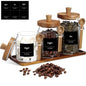 Suclain 3 Pcs Glass Coffee Container with Wooden Lid Spoon Shelf Labels Clear Airtight Jar Food Storage Canister Set for Sugar Spice Coffee Bean Holder Housewarming Gift(13.5,20,25 oz,Acacia Brown) - size: 13.5,20,25 oz