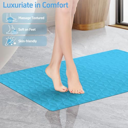 Non Slip Bathtub Mat for Bath Tub Shower - Natural Rubber Mat with 241 Suction Cups - Soft Bathroom Safety Mat - Unique Diamond Pattern - Fatigue Relief - Machine Washable - 16 × 28 Inch - color: River Blue, size: 28" x 16" (Rectangular)