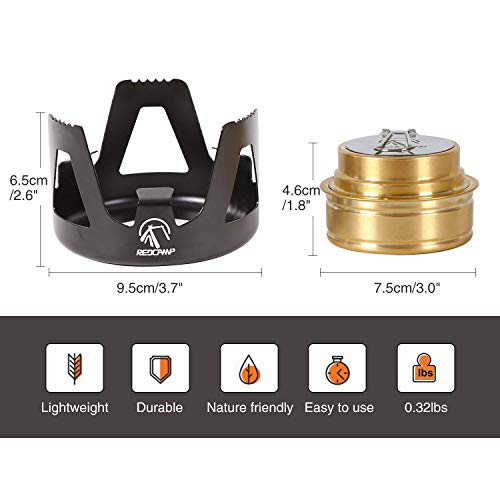 REDCAMP Mini Alcohol Stove for Backpacking, Lightweight Brass Spirit Burner with Aluminium Stand for Camping Hiking, Black - color: Black