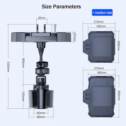 5 in 1 Car Cup Holder Tray Expander, Detachable Food Table Tray with Solid Base, 7.9~9.8 inch Expandable Car Travel Cup Coffee Table Stand 360° Rotating Tray with Phone Holder, Road Trip Essentials - color: Medium Tray