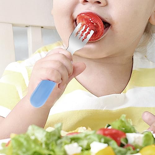 VANRA 2 Pieces Toddler Fork and Spoon Set with Travel Case 18/8 Stainless Steel Toddler Utensils Kids Silverware Children Flatware Child Cutlery Set for School Lunch Box (Blue) - color: Blue