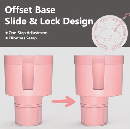 Seven Sparta Car Cup Holder Expander with Offset Adjustable Base, Compatible with Hydro Flasks 32/40 Ounce, Compatible with Yeti Ramblers 20/26/30 Ounce, Other Bottles in 3.4"-3.8" (Pink) - color: Pink, size: Medium*1