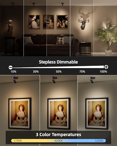 EZVALO Spotlights Indoor with Remote, 5500mAh Rechargeable Picture Lights, Wireless LED Uplighting with Timer & Dimmable, 3-CCT, Mini Plant Spot Lights for Painting, Artwork (4-Pack-Black) - color: Black