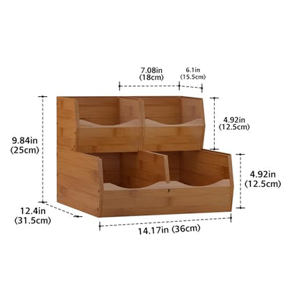 3 Set Bamboo Pantry Organizers and Storage, Open Front Vegetable Fruit Seasonings Stackable Storage Bins, Compact Stacking Storage Bins for Pantry, Bedroom, Office, Kitchen Counter Organizer (Walnut)