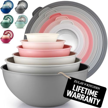 Zulay Kitchen 12 Piece Plastic Mixing Bowls with Lids Set - Colorful Mixing Bowl Set for Kitchen - Nesting Bowls with Lids Set - Microwave and Freezer Safe (Pink Ombre) - color: Pink