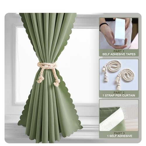 Self Adhesive Curtains - No Drilling, No Rod, Easy to Install Blackout Curtains for Window Blinds,Bedroom(Sage Green 35 * 59in-1P) - color: Sage Green, size: 35"W x 59"L (Pack of 1)