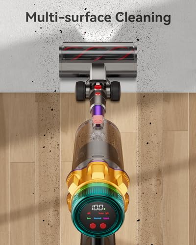 Cordless Vacuum Cleaner, 50kPa, 65 Minutes XL, Vacuum Cleaner with Tangle Brush, LED Display, Freestanding, Cordless Vacuum Cleaner for Parquet, Carpet, Pet Hair, Purple