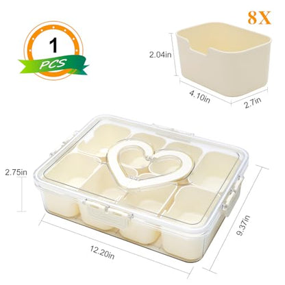 XING-RUIYANG Divided Serving Tray with Lid and Handle,Snackle Box Containers with 8 Compartment,Portable Snack Serving Platters Reusable Storae Organizer for Fruits,Nuts,Candy,Party,Picnic,Veggies
