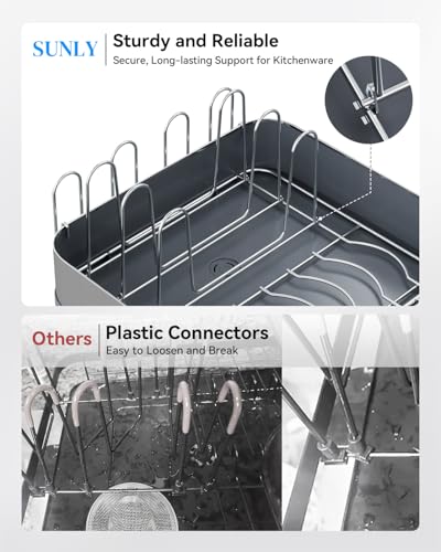 SUNLY Expandable Dish Drying Rack, Versatile Brackets for Pots & Pans, Space Saving Kitchen Drying Rack, Dish Racks for Kitchen Counter, Stainless Steel Dish Drainers with Extendable Spout, Gray - color: Gray