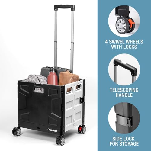 CleverMade Collapsible Wheeled Crate with Lid, 4-Wheels, Swivel and Glide Rolling Crate with Handle and Double Wheels, 55L, 100 lb Capacity, Cool Gray, Polypropylene (PP) - color: Cool Gray, size: 55L - 4 Wheels