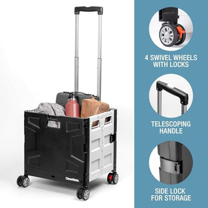 CleverMade Collapsible Wheeled Crate with Lid, 4-Wheels, Swivel and Glide Rolling Crate with Handle and Double Wheels, 55L, 100 lb Capacity, Cool Gray, Polypropylene (PP) - color: Cool Gray, size: 55L - 4 Wheels