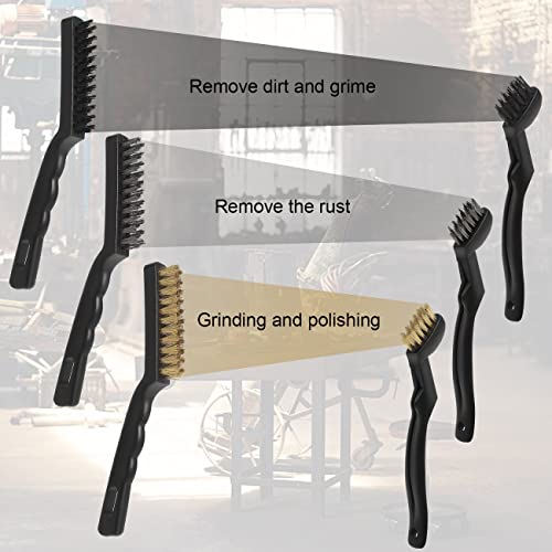 VASTOOLS Wire Brushes Pack of 6. for Cleaning Welding Slag, Rust and Dust. 9" and 6-3/4" Brass, Nylon, Stainless Steel Brushes with Rigid Handle - style: WB-6-1