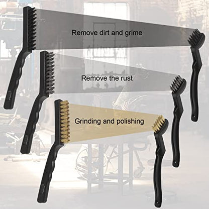 VASTOOLS Wire Brushes Pack of 6. for Cleaning Welding Slag, Rust and Dust. 9" and 6-3/4" Brass, Nylon, Stainless Steel Brushes with Rigid Handle - style: WB-6-1