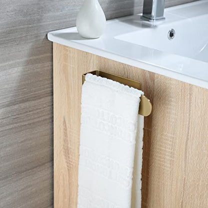 Taozun Towel Holder Gold Hand Towel Rack Adhesive Towel Bar Stick on Towel Ring for Bathroom Wall Kitchen RV, Stainless Steel Brushed Brass Finish - color: Gold, size: 8-inch