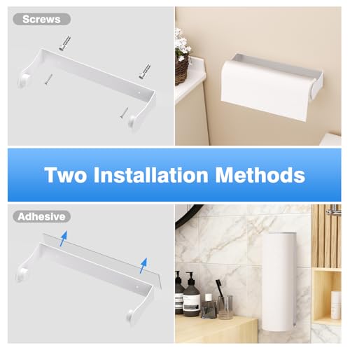 Paper Towel Holder Under Cabinet, Adhesive or Screw Mount, Fits Standard & Mega Rolls, Wall Mount Rack for Kitchen, Bathroom, RV, White - color: White