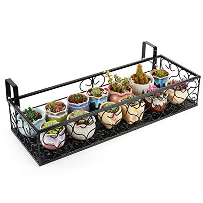 Balcony Flower Pot Stand Rack Patio Railing Shelf Plant Pots Holder Windows decorate (L, Black)