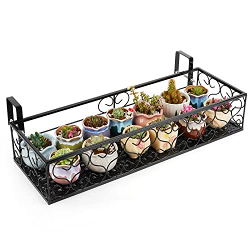 Balcony Flower Pot Stand Rack Patio Railing Shelf Plant Pots Holder Windows decorate (L, Black)