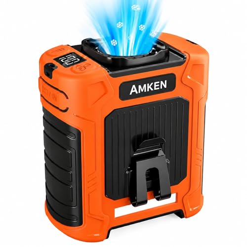 AMKEN Waist Fan, 10000mAh Rechargeable Belt Clip Fan, 59ft/s Airflow, 6-Speed 18500RPM Wearable Cooling with Bottom Air Intake, LED SOS Warning Light, Charge 2 Phones for Jobsite Camping - color: Orange, size: Light weight