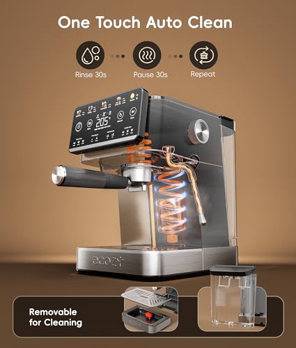 ecozy 4-in-1 Espresso Machine and Coffee Maker Combo with Milk Frother, All in One with Cold Brew & Over Ice, Interactive Touch Screen, Brezzano Elite Series for Cappuccinos, Lattes, Americanos - color: Silver