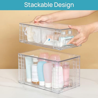 Vtopmart 8 Pack Clear Stackable Cabinet Organizers with Pull-Out Drawers, Clear Storage Drawers, 6 Medium and 2 Small for Under Sink, Pantry, Bathroom, Closet and Kitchen Storage - style: 6 Medium+2 Small