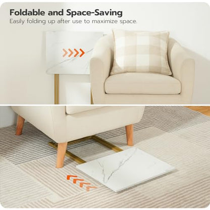 HOOBRO Folding TV Tray Tables, Set of 4 TV Trays with Storage Rack, Industrial Side Table for Eating at Couch, Foldable Snack Table for Small Space, Easy Assembly, Marble and Gold DM50BZ01 - color: Marble + Gold