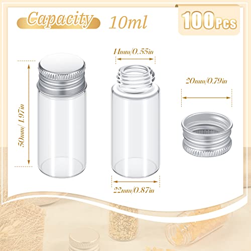 Didaey 100 Pcs Small Clear Vials Spice Mini Jars with Lids Mini Glass Bottles with Screw Aluminum Metal Caps Tiny Jars Sample Containers for Powder Cream Cosmetic Jewelry Wedding (10 ml,Silver Caps) - color: Silver Caps, size: 10 ml