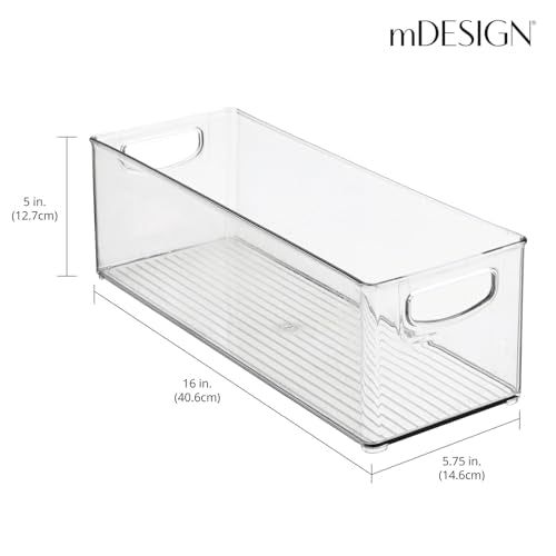 mDesign Plastic Stackable Kitchen Organizer - Storage Bin with Handles for Refrigerator, Freezer, Cabinet, and Pantry Shelves Organization - Food Container - Clear