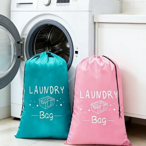 2 Pack XL Travel Laundry Bag, Dirty Clothes Organizer with Drawstring, Large Enough to Hold 4 Loads of Laundry， Easy Fit a Laundry Hamper or Basket，24" x 36" (Blue+ Pink) - color: Blue+Pink