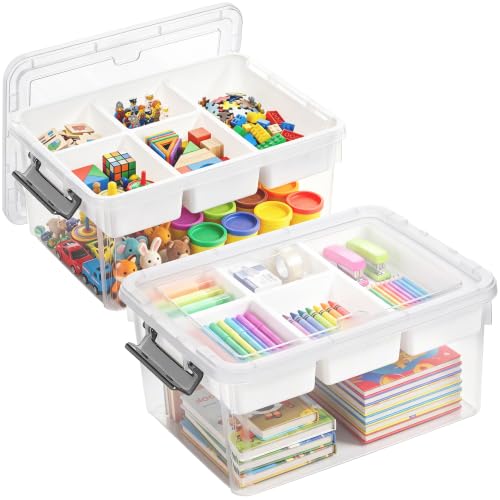 Citylife 17QT 2Packs Plastic Storage Box with Removable Tray Craft Organizers and Storage Clear Storage Container for Organizing Bead, Sewing, Playdoh, Markers, Tools, Coloring book - size: 17 Qt- 2 Pack