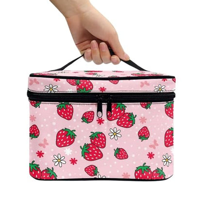 Flashideas Cute Strawberry Cosmetic Bag Large Capacity Travel Make Up Bag Double Zippers Can Hold Makeup Brushes Skincare Toiletry Bag for Skincare Makeup Organizer Bag - color: Cute Strawberry 2
