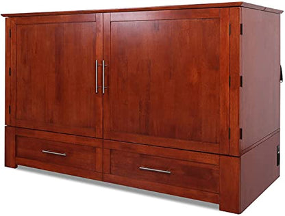 Daily Delight Murphy Cabinet Chest Bed with Charging Station & 6" Memory Foam Mattress, Queen (Cherry) - color: Cherry