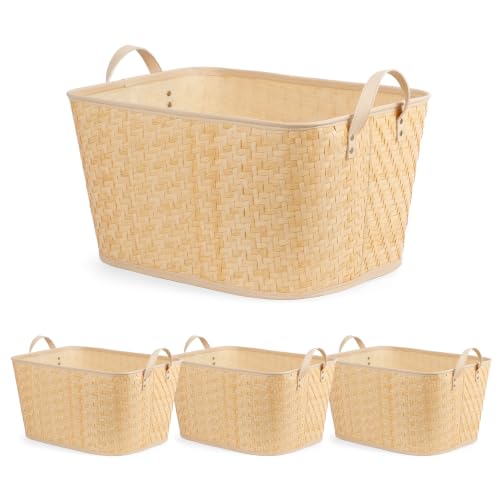 BROWNLILY Oversized Storage Baskets Laundry Hampers with Structured Frame & Supported Bottom, Extra Large Closet Bins for Shelves Blankets Car Bedroom Bathroom Organizers (Pack of 4, Natural) - color: Oversized Natural * 4