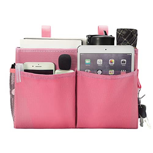 Bseash Bunk Bed Organizer, Bedside Caddy Hanging Bed Organizer Storage Bag with 4 Pockets and 2 Hooks, for College Dorm Rooms Bed, Hospital Bed, Baby Bed Rails, 600D Oxford Cloth (Pink) - color: Pink, size: Small