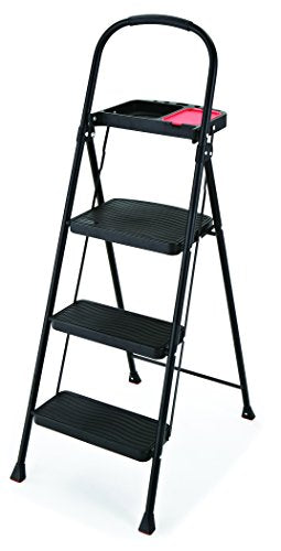 Rubbermaid 3-Step Steel Ladder with Project Tray, Folding Step Stool with Hand Grip and Non-Slip Feet, White, Tested to ANSI US Safety Standards, No Assembly Required (Amazon Exclusive) - style: 3-Step w/ Project Tray