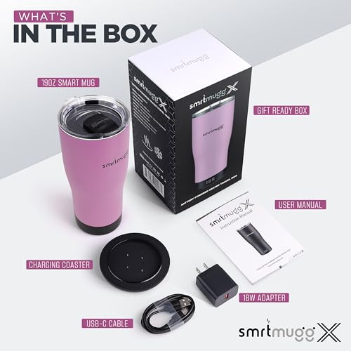 SMRTMUGG X Heated Coffee Mug 19 oz., 8 Hour Battery Life, Self-Heating, Adjustable Temp Controlled, LCD Screen, Includes Cover with Magnetic Slider (Black) (Lilac) - color: Lilac