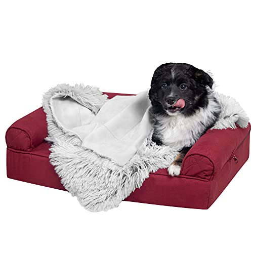 Furhaven Waterproof Throw Blanket for Dogs & Indoor Cats, Washable - Shaggy Plush Calming Long Faux Fur & Velvet Dog Blanket - Mist Gray, Small - color: Mist Gray, size: Small