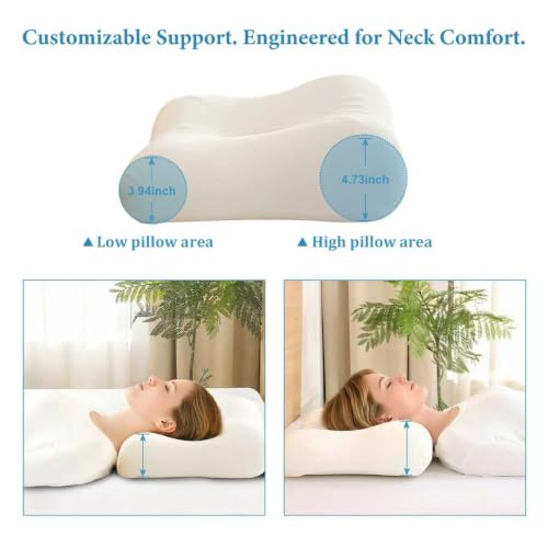 Cervical Neck Pillow for Deep Sleep Medium Firm Cooling Memory Foam Pillow, Dual Height Ergonomic Contour for Gentle Neck Shoulder Support, Side Back Stomach Sleepers