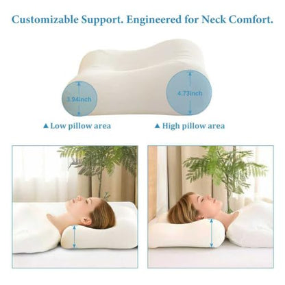Cervical Neck Pillow for Deep Sleep Medium Firm Cooling Memory Foam Pillow, Dual Height Ergonomic Contour for Gentle Neck Shoulder Support, Side Back Stomach Sleepers