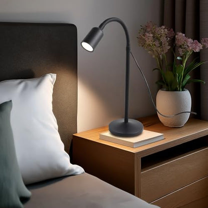 DAMI Small Desk Lamp with Flexible Gooseneck, USB Reading Light Nightstand with 3 Color Temperatures, Dimmable Eye-Caring Bedside Table Lamp for Home Office Bedroom Dorm RV - Black - color: Black