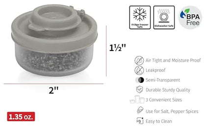 SIGNORAWARE Salt and Pepper Shakers Moisture Proof Set of 2 Small Mini Salt Shaker to go Camping Picnic Outdoors Kitchen Lunch Boxes Travel Spice Set Clear with Red Covers Plastic Airtight Dispenser - color: Gray