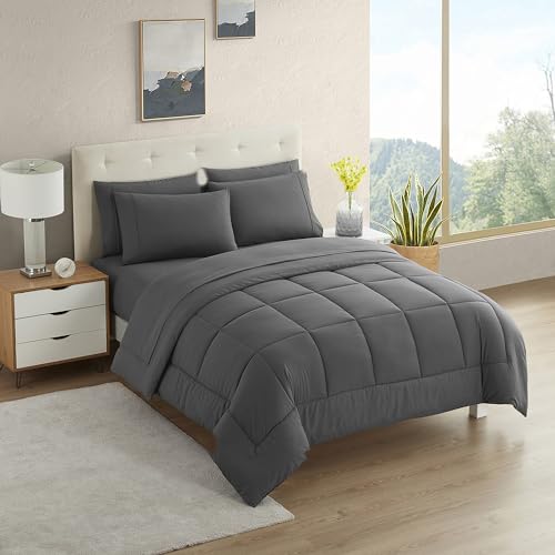 California King Comforter Set - Soft & Breathable 7-Piece Bedding Collection - 1 Comforter, 1 Fitted Sheet, 1 Flat, 4 Pillowcases - Deep Pocket - Premium Quality - Ideal for All Seasons, Gray - color: Gray, size: California King