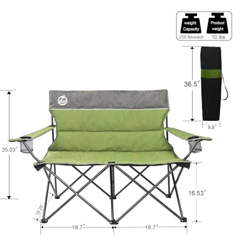 Northroad Outdoor Camping Chair Set of 3,Folding Padded Camp Chair,Collapsible Conversation Set w/1 Sofa,2 Single Chairs for Family Patio,Beach (Green) - color: Green, style: no table