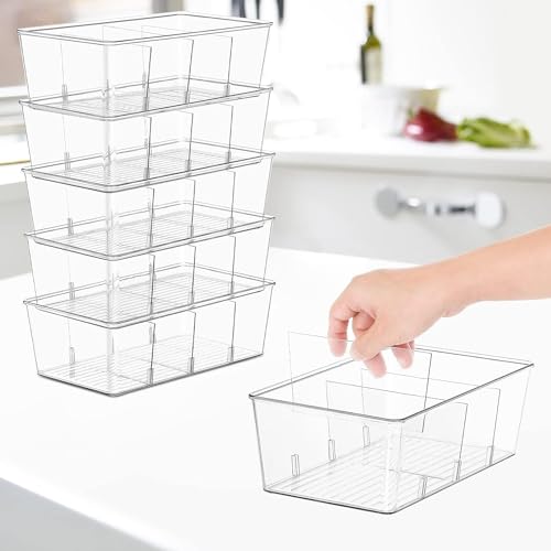 wilfox Pantry Organizer, 7 Pack Clear Bins with Removable Dividers, Pantry Organizers and Storage, Fridge and Cabinet Organizer for Snack, Pouches, Spice Packets - size: 7PCS