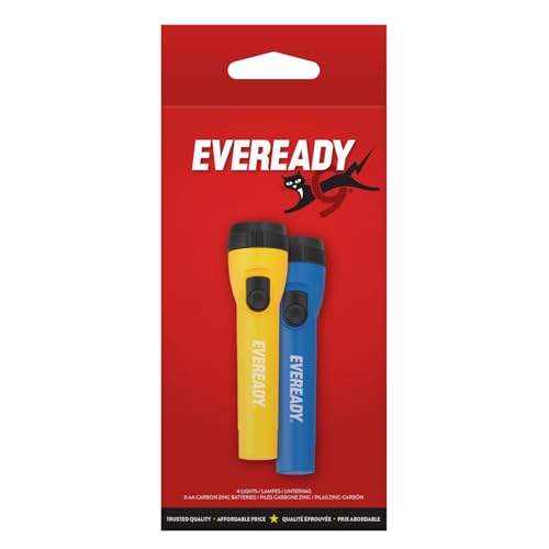 EVEREADY LED Flashlights (4-Pack), Bright Flashlights for Emergencies and Camping Gear, Flash Light with AA Batteries Included, Blue/Yellow (4-Pack) - color: Yellow / Blue, size: 4 Pack