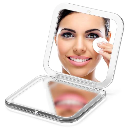 OMIRO Folding Compact Mirror, 1X/30X Magnification 3½” Pocket Size Square Hand Mirror for Travel Makeup (Silver) - color: Silver-30x