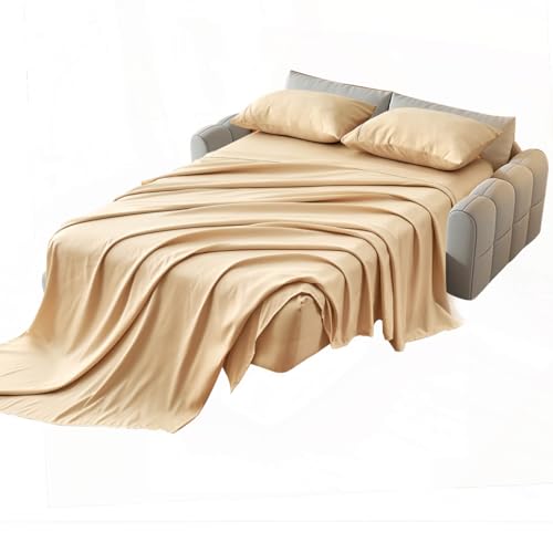 Kingnex Sleeper Sofa Bed Sheets Queen for 60x74 Pull Out Sofa Bed with 4-6 Deep Pocket Soft Double Brushed 1800 Microfiber 4 Piece Bedding Set Beige - color: Beige, size: Sleeper Sofa Queen