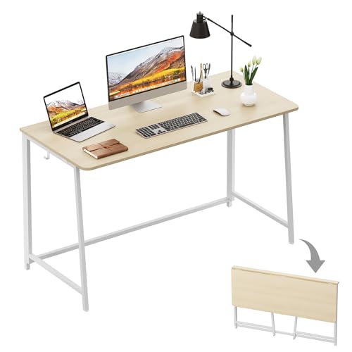 WOHOMO Folding Desk, Small Foldable Desk 47.2" for Small Spaces, Space Saving Computer Table Writing Workstation for Home Office, Easy Assembly, Oak - color: Beige, size: Extra Large Size:47.2 x 19.6
